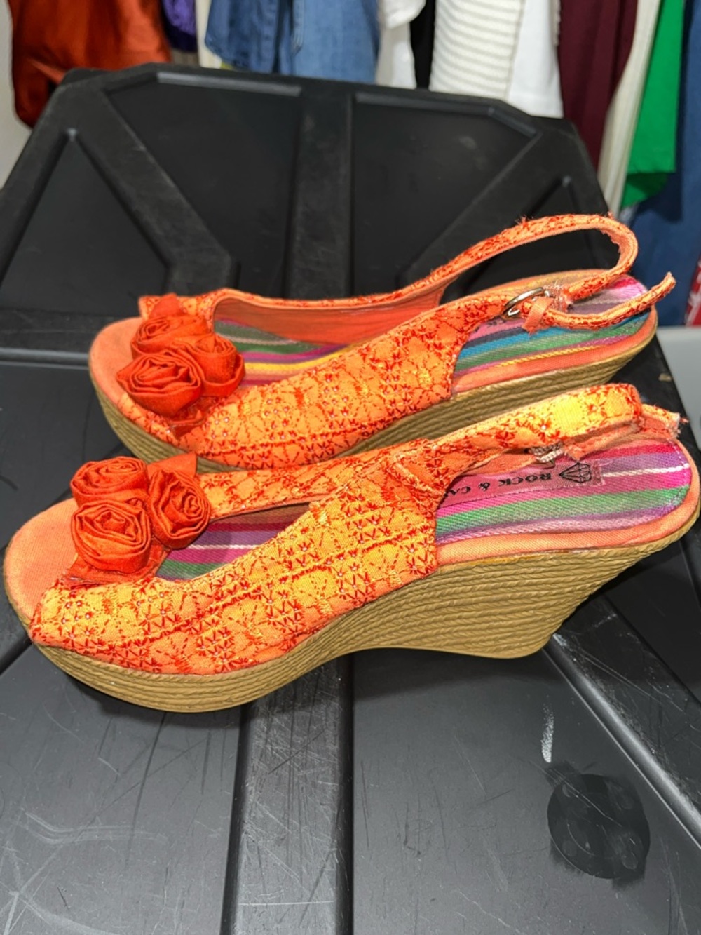 Rock & Candy Orange Floral Slingback Wedge Sandals